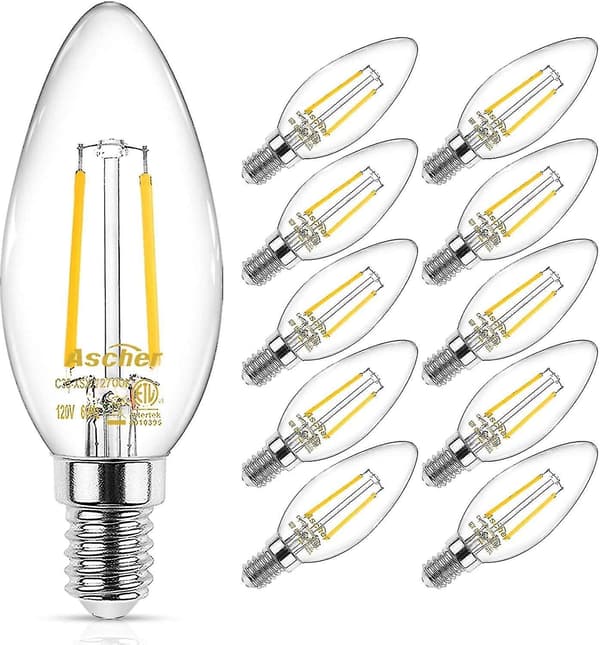 Classic E12 LED Chandelier Bulb, 40W Equivalent, Warm White 2700k, Filament Clear Glass, Non-dimmable, 10-pack