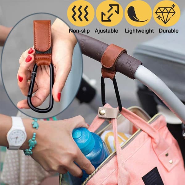 4-pack barnvagnskrokar, universella blöjväskklämmor, multifunktionskarbinhake för att hänga väskor, kundvagnar, rullstolar, cyklar – handsfree