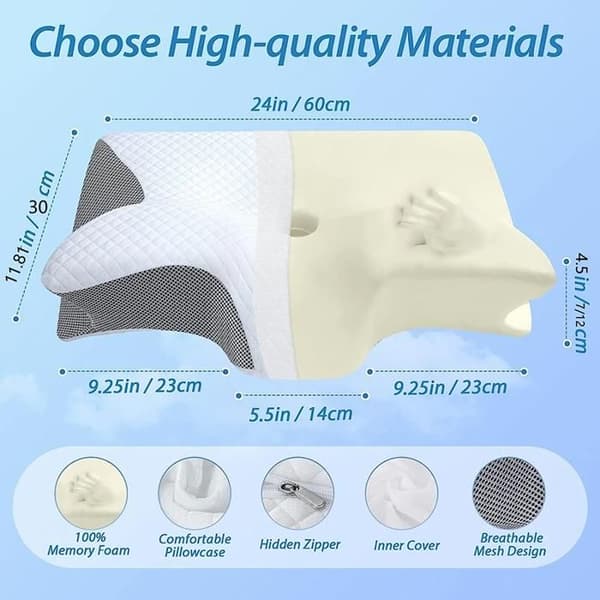 Cervikalpude - Memoryskum - Ergonomisk - 2 i 1 - Langsom Rebound - Hotelstil - Nul Trykaflastning
