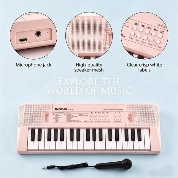 37 tangenter børnepiano med mikrofon, musikalsk keyboard, lyserød Light Red