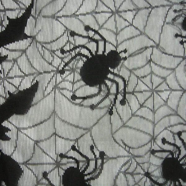 (Sort) Spindelvæv Flagermus Vinduesgardin Halloween Blonde Pejs M