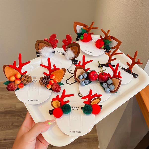 E-Deer Antler Hårklemmer 1 Par Grosgrain Julehårklemmer C