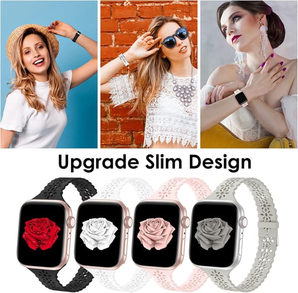 4-pak blondebånd i silikone, kompatible med Apple Watch-remme, til kvinder