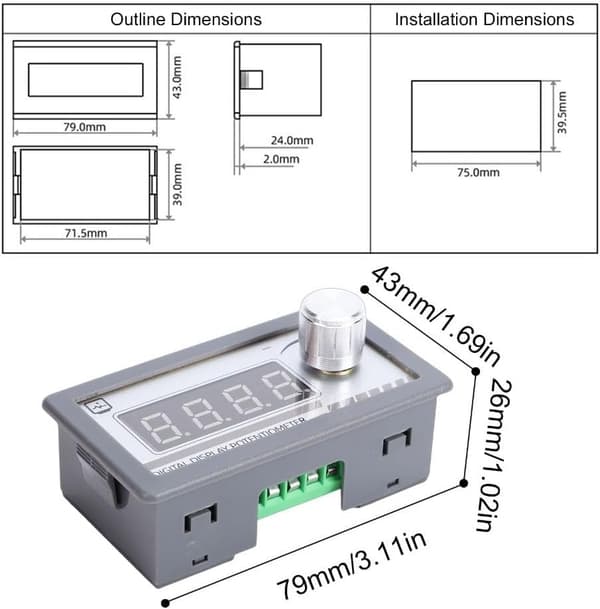 Potentiometer, 10KΩ Modstand 4-cifret skærm Hastighed & Grå (20K) - 20K Digital Display Variabel med til Controller Inverter, Programmerbar, ABS 20K
