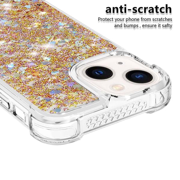 For iPhone 14 6.1 tommer, Flytende Glitter Paljetter TPU Bakdeksel/Hjerter
