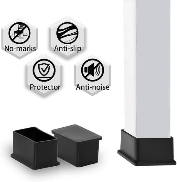 8-pack rektangulära, icke-märkande PVC-stolsbensskydd för stols- och möbelben (passar 50 x 100 mm, 2\" x 4\") Svart