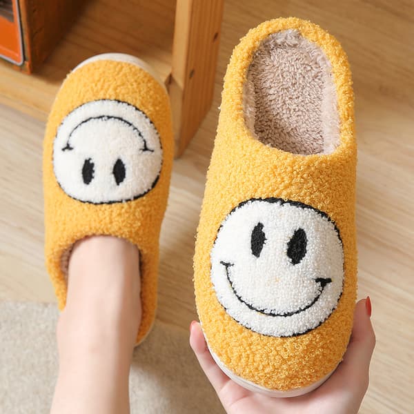 Retro Smiling Face Soft Plush Comfortable Warm Slippers Fo,ZQKLA