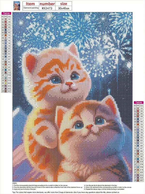30x40cm 5D Diamantmalingssett for voksne, Katter Diamantkunstsett