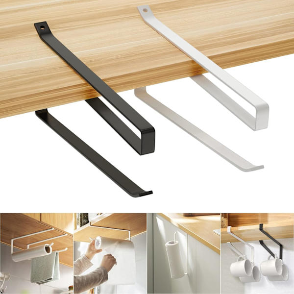 2 Pcs Kitchen Roll Holder Under Cabinet Self-Adhesive Wall Mounted for Kitchen