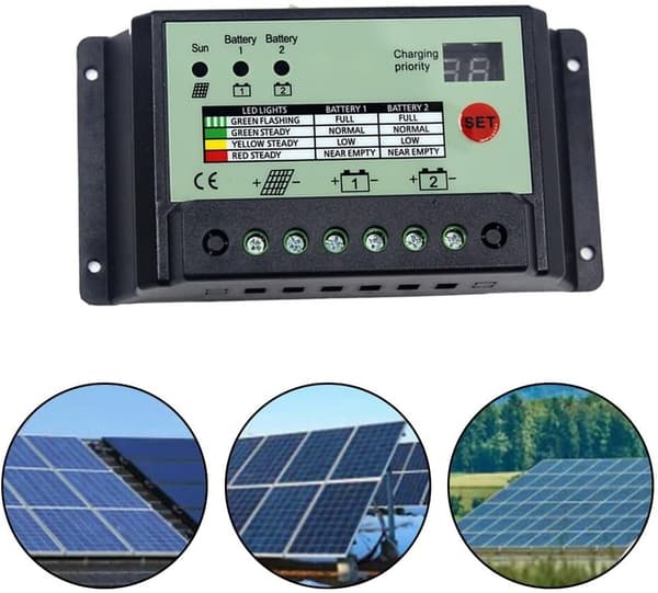 20A batterilading eller batterier dobbel solcellekontroller/regulator for 12V 24V
