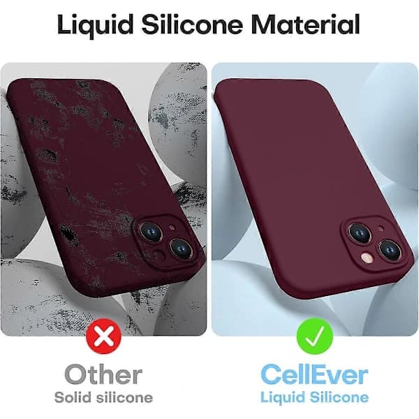 (pow yeah!) Durable Silicone Case for iPhone 14 - Military Drop Protection, Camera Protection, Scratch-Free Interior, Burgundy