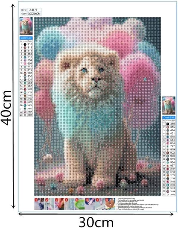 Løve/30x40 cm 5D Diamantmalingssæt til voksne børn, DIY D