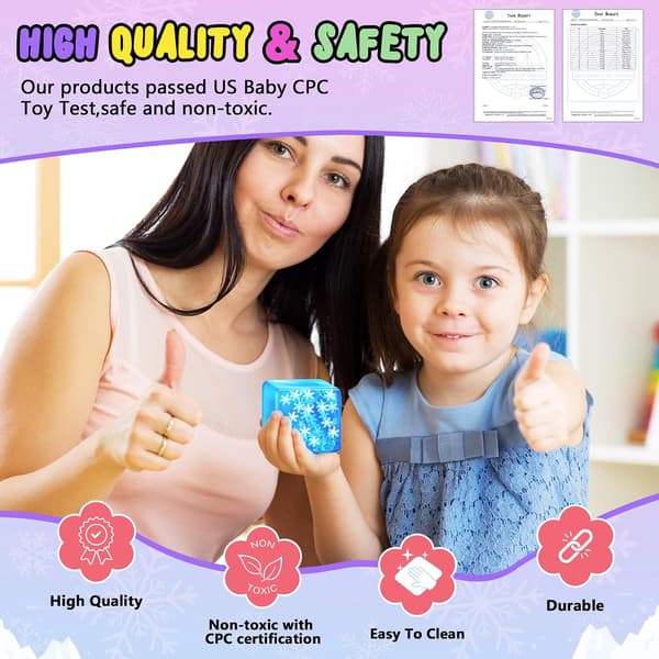 Lysende Snefnug Squishy Stresskube, Sensorisk Fidget-legetøj til autisme og angstlindring, Påskekurvfyld blå blue
