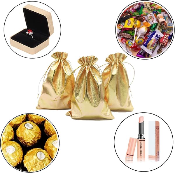 (13cm x 18cm) 100 pcs Gold Drawstring Gift Bags, Small Gift Bags J