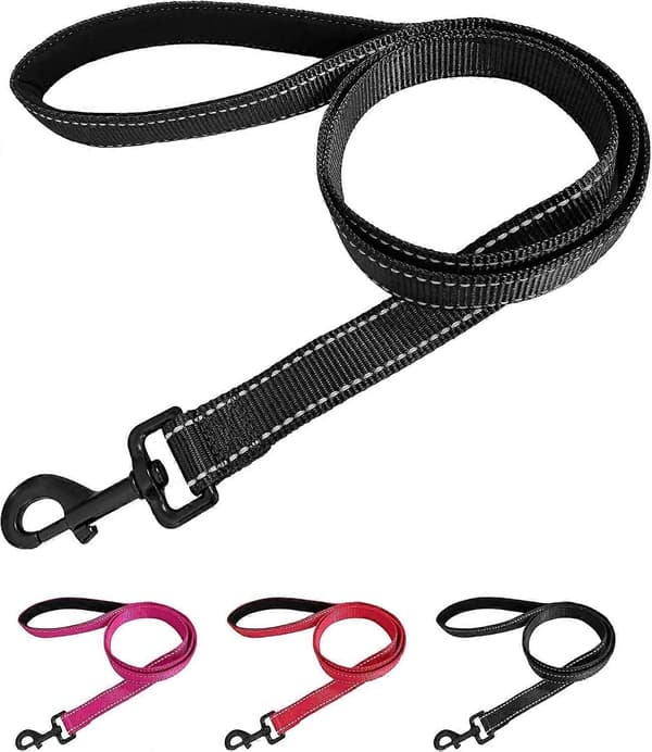 Dog Leash with Padded Handle, 1.2m x 2.5cm Durable Reflective Nylon Leash for Large and Medium Dogs, Black