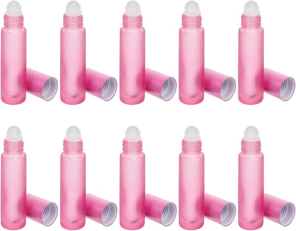 10 st 10 ml rosa glas roll-on flaskor parfym underflaskor behållare påfyllningsbara för resor och eteriska oljor