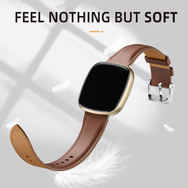 Læderarmbånd kompatibelt med Fitbit Versa 3/Fitbit Sense 2/Sense, elegant erstatningsrem i ægte læder, brun