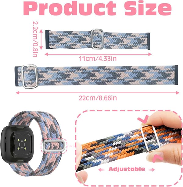 4 st Elastiska Nylonband Kompatibla med Fitbit, Fitbit Versa 3 Armband Flätad Nylon Sport, Fitbit Versa 4 Armband Ersättning