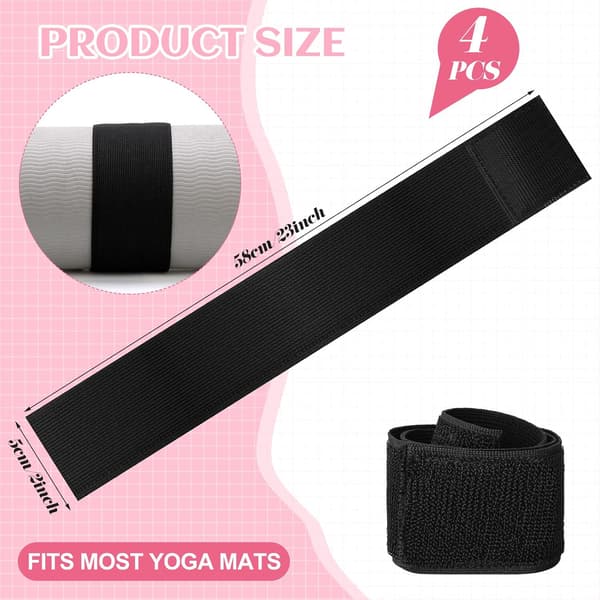 4 stk. nylon yogamåtte rem bungee bånd til opbevaring, sort