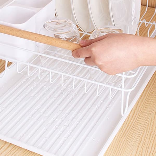 Diskställ för kök, tallrikställ, bestickhållare, vit, 43*30,5*14 cm