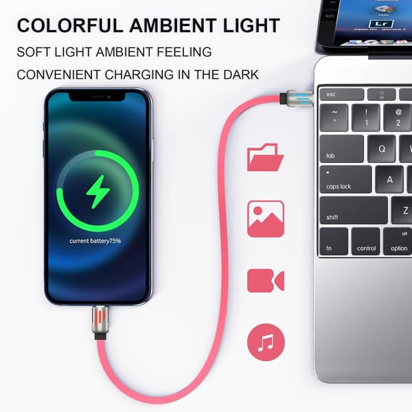 240W 4-in-1 USB-C Cable, Multi-Charger with Breathing Light, PD 5A Fast Charging & Data Sync Silicone Compatible with iPhone Samsung Laptop Pink Pink 1m