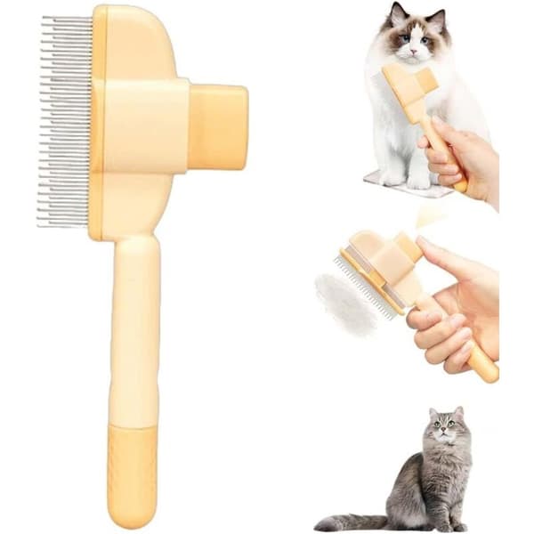 Cat Brush and Dog Brush. Self-cleaning Dog Brush with Release Button (Orange)