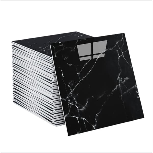 Self-Adhesive Decorative Wall Decals - Black Marble Tile Design, Oil-Proof (4-pack)