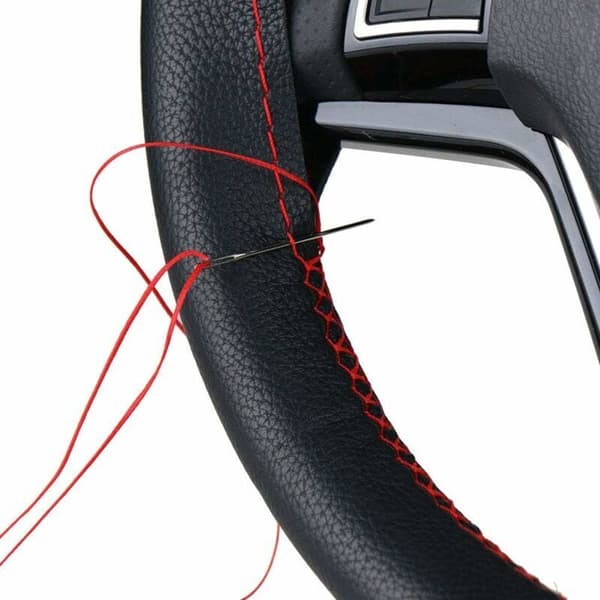 Soft Leather Steering Wheel Cover for Car Steering Wheel with Needle and Thread Interior Accessories Red