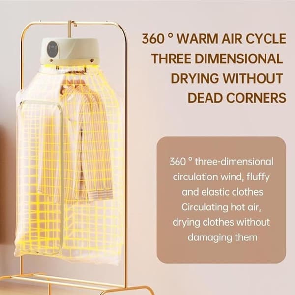 Automatic Clothes Dryer with UV Antibacterial Light, Remote Control, Timer, and Foldable Design for Home and Travel