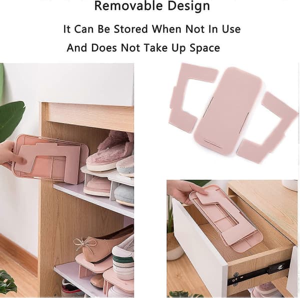 Shoe Slot Organizer 4-pack, Double Layer Stackable Shoe 50% Space Saving Storage Shoe Rack