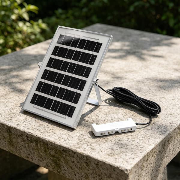 4 USB-porter, batterilader for utendørs campingbruk Bærbart 6W solcellepanel med 5V for