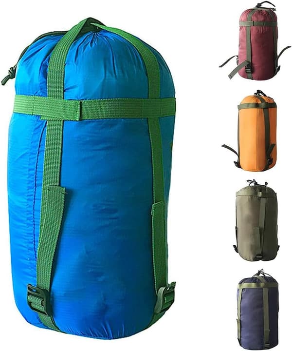 Nylon kompressionspose til sovepose, let justerbar opbevaringspose til camping, vandring, rejser