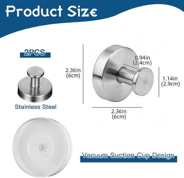 4 pcs Suction Cups without Drilling, Stainless Steel Suction Cups, Bathroom Suction Hooks | Reusable Bath Towel Hooks, Suction Cups, Shower Hooks