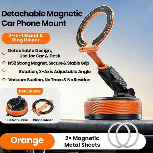 Multifunksjonell fleksibel magnetisk telefonholder med avtakbar ring, 360 roterbar for bilmontering og skrivebordsvisning, grå Gray