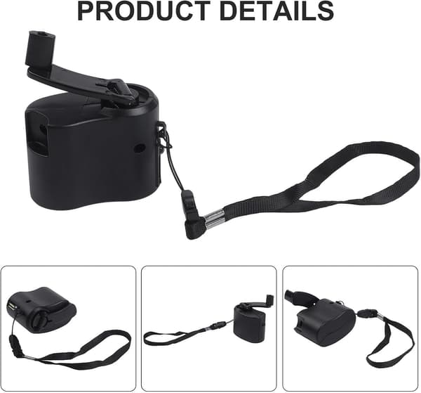 USB håndsvingoplader Generator Backup og data telefonopladning bærbar med strømkabel, egnet mobil (sort) sort Black