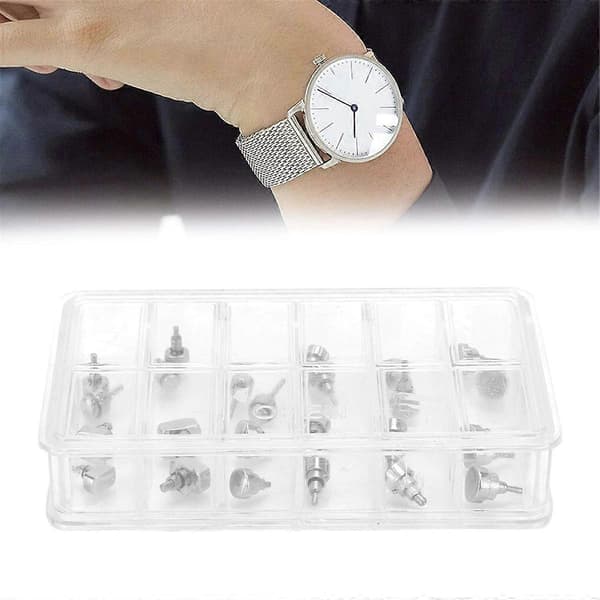Stainless Steel Watch Push Button, 12 Compartments/Box, Watch Repair Tool Accessory, Replacement Kit W