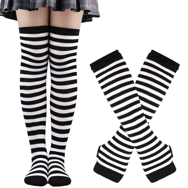 2 par stribede strikkede lange handsker strømper stribede leggings fest cos
