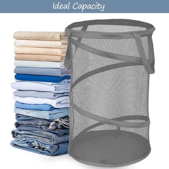 Foldable Laundry Basket - 59L Pop-Up - With Handles - Breathable Nylon Mesh - Ventilated and Odor Resistant - Portable and Space-Saving