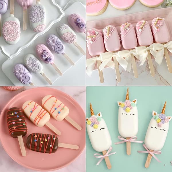 2-pak mini-silikoneisforme - 4-hullers ovale isforme med 50 træpinde - til hjemmelavet is, cake pops og ispinde