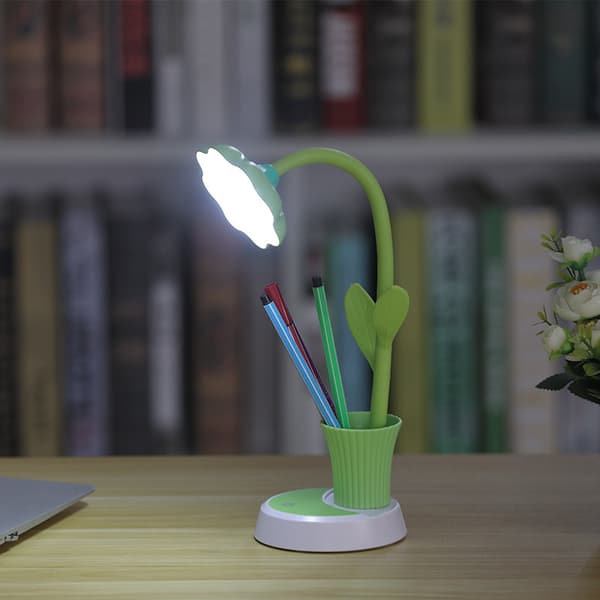 Children's Table Lamp, LED Table Lamp, Dimmable Bedside Lamp with Touch Sensor, Eye-Friendly Reading Lamp with Pen Holder (Green) Green Green