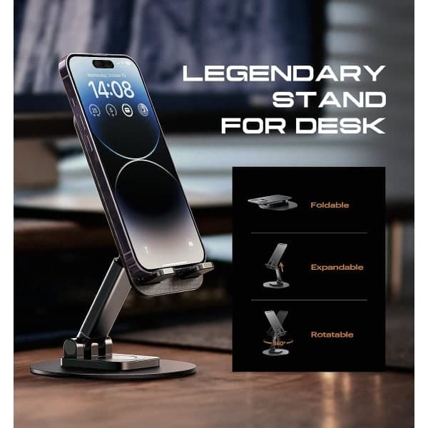 Rotatable Cell Phone Holder for Desk Foldable iPhone Stand for Desk Height Adjustable Phone Holder Portable Cradle Desk Dock