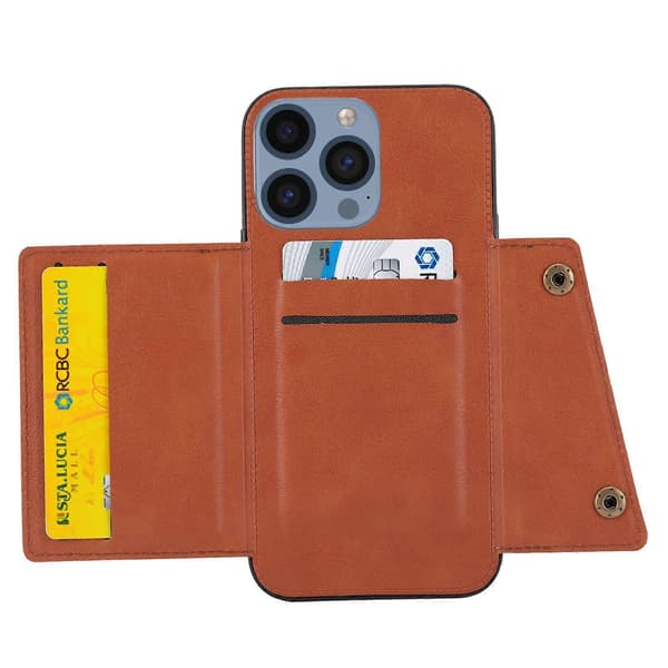 Til iPhone 14 Pro Max Dobbeltspænde Kortlomme PU+TPU Telefoncover