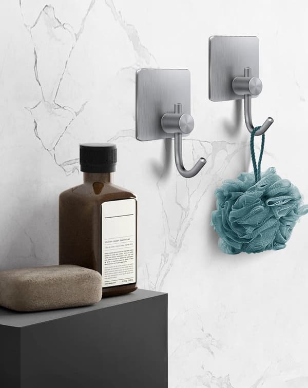 Square Self-Adhesive Towel Hooks 4 Pcs Heavy Duty Robe Hooks Stick On For Bathroom Kitchen Bedroom No Drilling Towel Hooks Silver