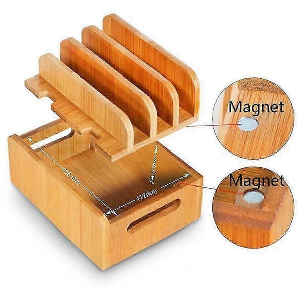 Mobiltelefon Platt Fäste Bambu Trä Multi-Enhet Laddstation Organizer Kontorsfäste