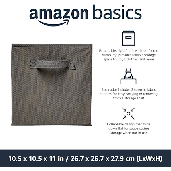Foldable Fabric Storage Cube/Organizer with Handles, 6-Pack, Solid Gray, 10.5 x 10.5 x 11 inches