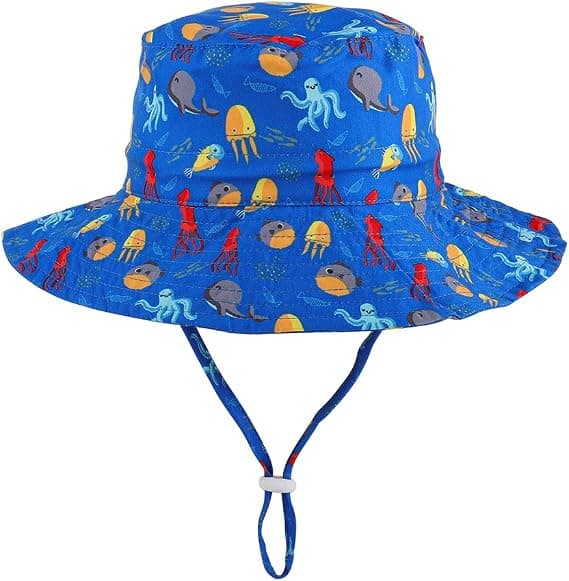 Solhat til småbørn, unisex, bred skygge, justerbar, blå