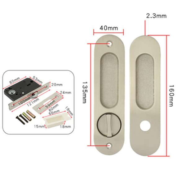Flush Sliding Door Handle Set - Embedded Lock Body Handle for Interior Doors Silver Silver 120