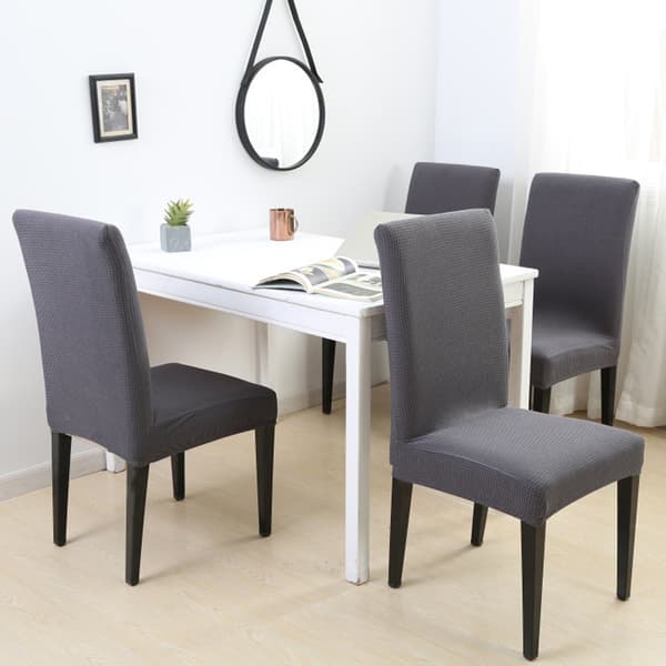 Enkel Stretch Stolsöverdrag Set om 4 (Grå), Matsalsstolsöverdrag