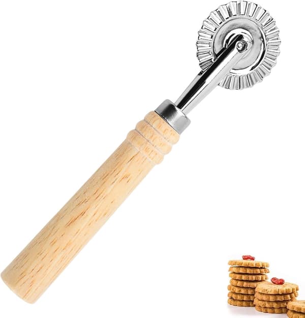 Pizza Cutter Wheel, Grooved Edge Roller Dough Cutter, Long Wooden Pasta Making Accessories, Cookie Baking Tools