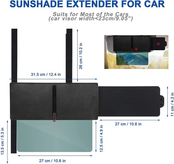 Car Sun Visor Extender, 31x15cm Anti-glare Pull-Down Sun Visor with Zipper
